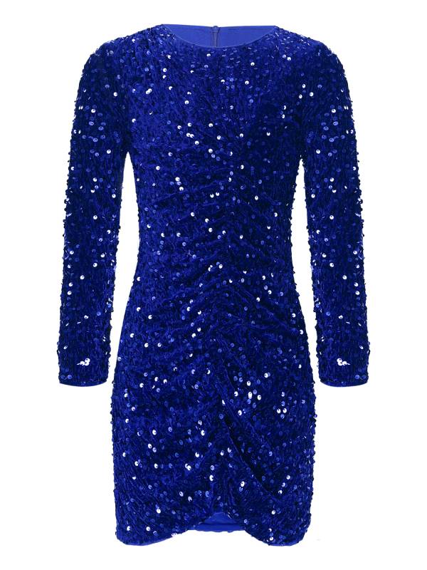 Kids Girls Sequin Long Sleeve Front Ruched Prom Bodycon Dress thumb