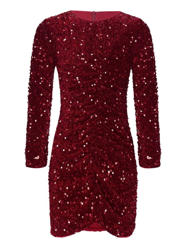 Kids Girls Sequin Long Sleeve Front Ruched Prom Bodycon Dress thumb