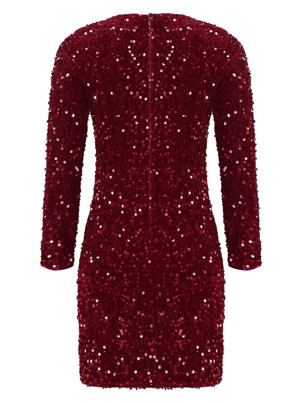 Kids Girls Sequin Long Sleeve Front Ruched Prom Bodycon Dress thumb