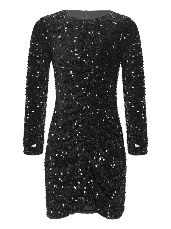 Kids Girls Sequin Long Sleeve Front Ruched Prom Bodycon Dress thumb