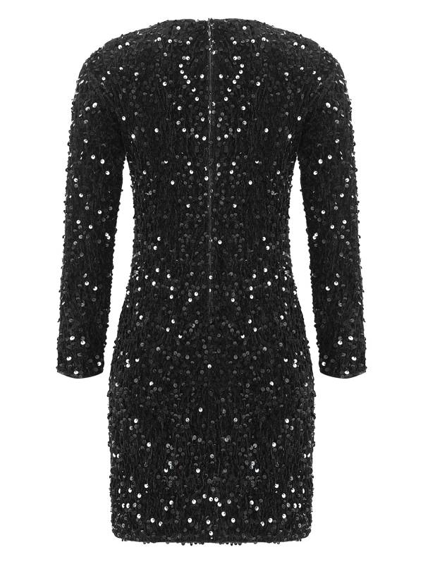 Kids Girls Sequin Long Sleeve Front Ruched Prom Bodycon Dress thumb