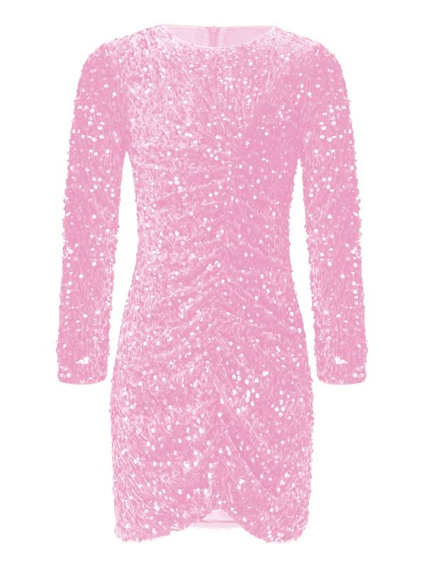 Kids Girls Sequin Long Sleeve Front Ruched Prom Bodycon Dress thumb