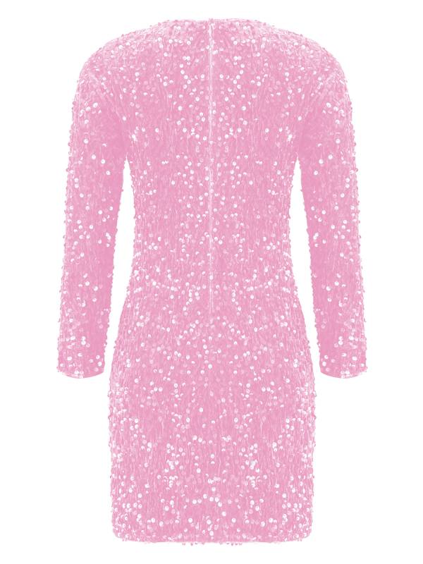 Kids Girls Sequin Long Sleeve Front Ruched Prom Bodycon Dress thumb