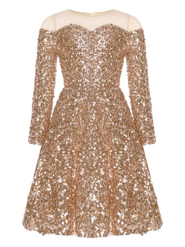 Kids Girls Long Sleeve Sequin Sweetheart Mesh Shoulder A-line Pageant Dress thumb