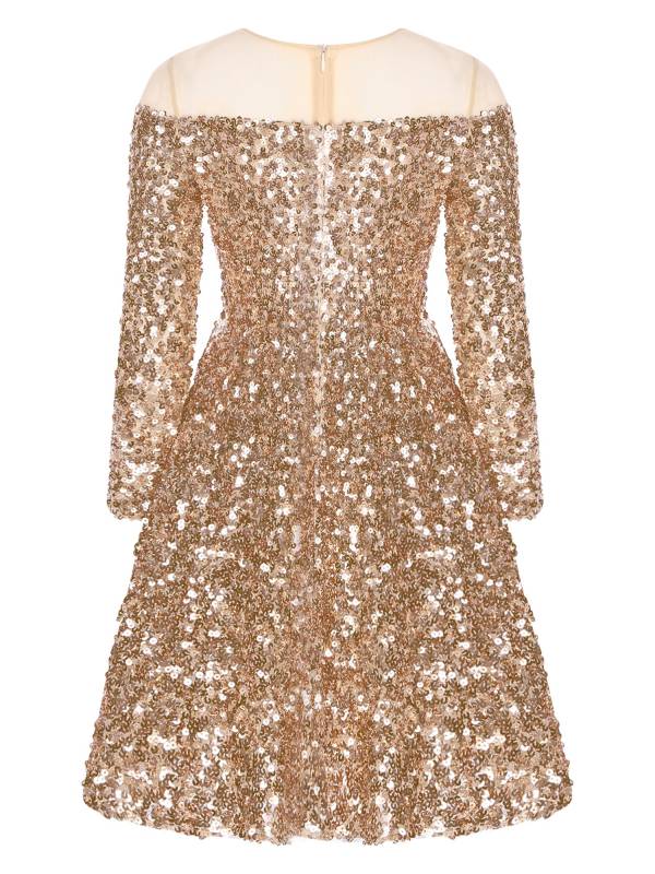Kids Girls Long Sleeve Sequin Sweetheart Mesh Shoulder A-line Pageant Dress thumb