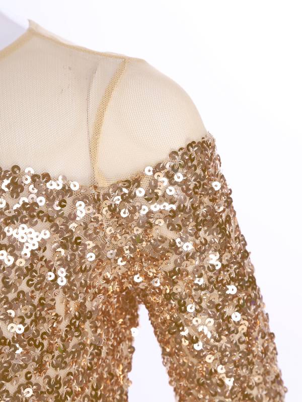 Kids Girls Long Sleeve Sequin Sweetheart Mesh Shoulder A-line Pageant Dress thumb