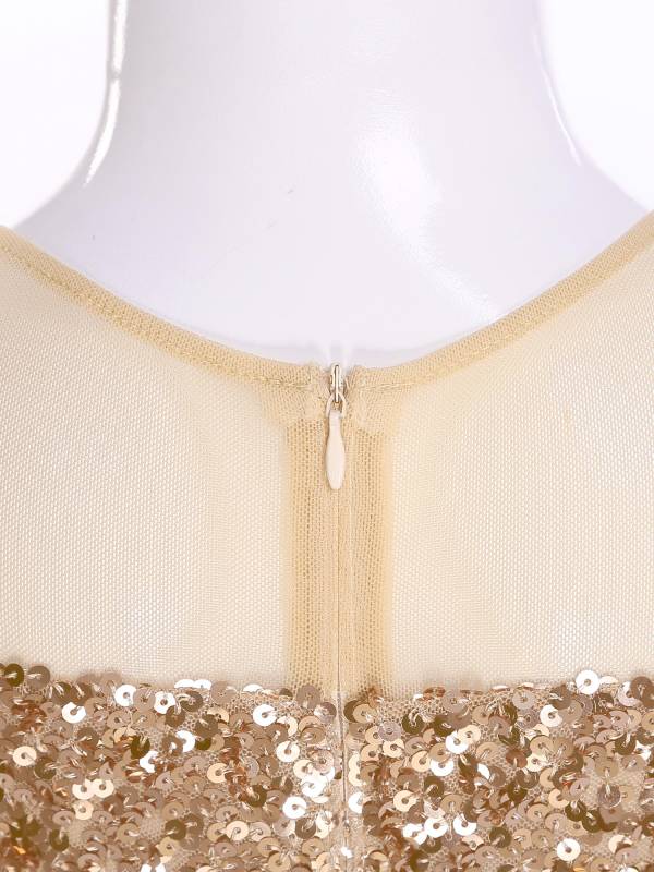 Kids Girls Long Sleeve Sequin Sweetheart Mesh Shoulder A-line Pageant Dress thumb