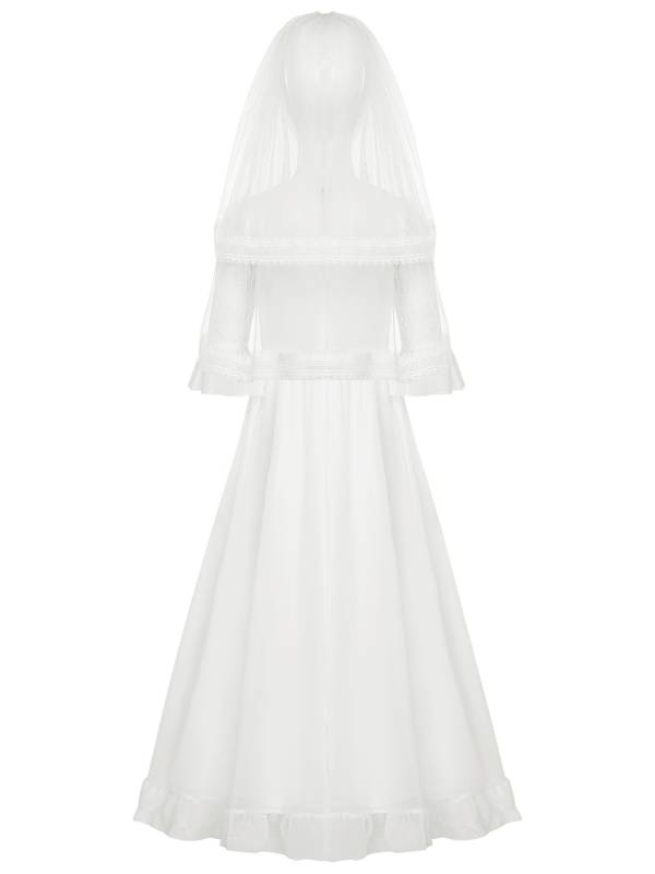 Floral Lace V Neck Flower Girl Maxi Dress with Mesh Veil thumb