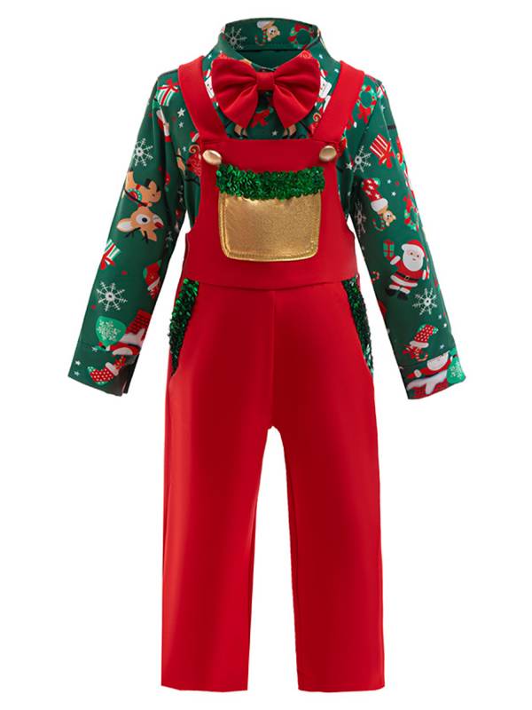 Toddler Boys Christmas 3pcs Long Sleeve Santa Shirt and Pants with Bow Tie Set thumb