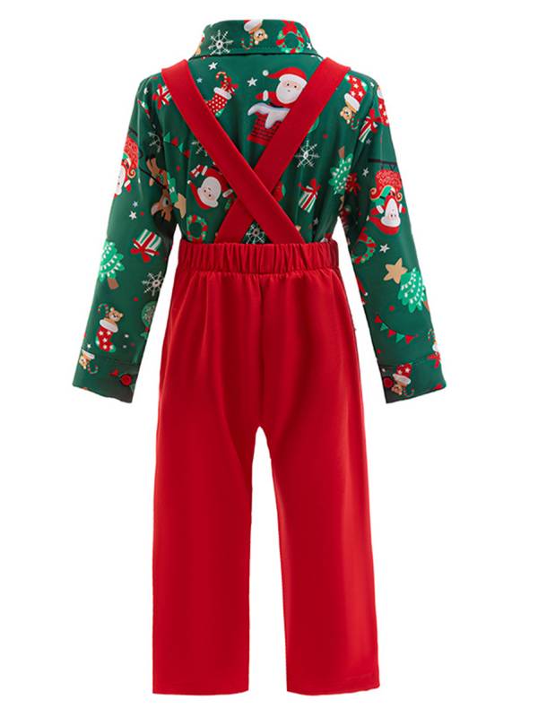 Toddler Boys Christmas 3pcs Long Sleeve Santa Shirt and Pants with Bow Tie Set thumb