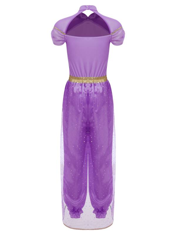 Women Cap Sleeve Sequins Arabian Princess Costume Belly Dance Jumpsuit thumb
