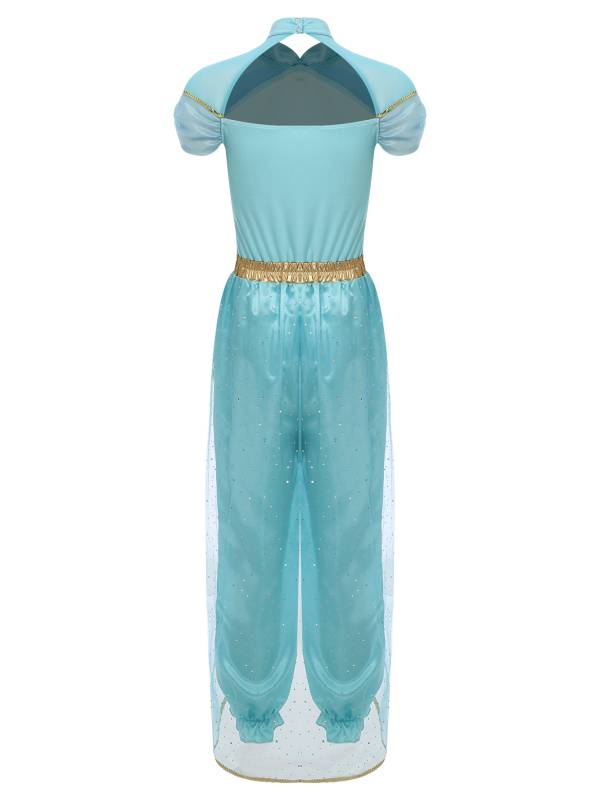 Women Cap Sleeve Sequins Arabian Princess Costume Belly Dance Jumpsuit thumb