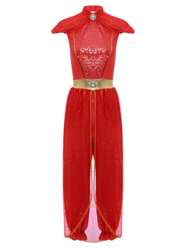 Women Cap Sleeve Sequins Arabian Princess Costume Belly Dance Jumpsuit thumb