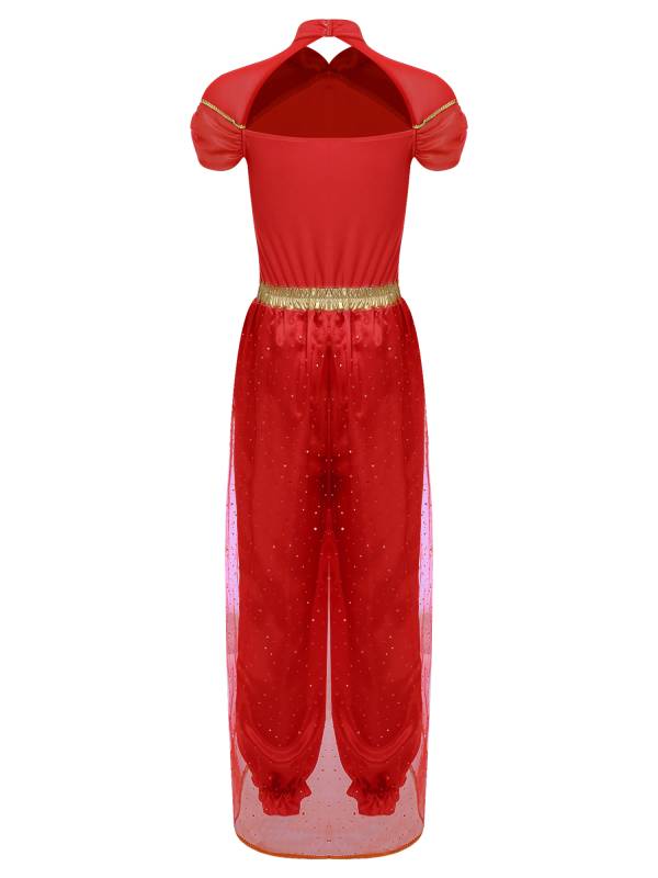 Women Cap Sleeve Sequins Arabian Princess Costume Belly Dance Jumpsuit thumb