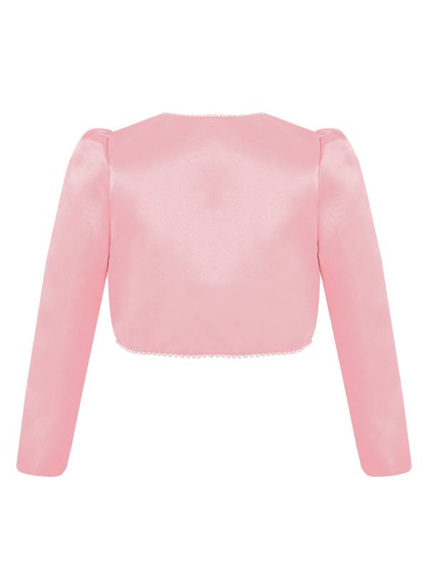 Toddler Girls Satin Bolero Faux Pearl Trim Long Sleeve Cardigan thumb