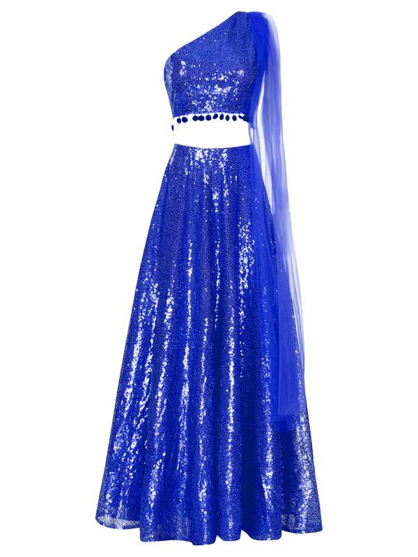 Women Sequin Sleeveless Crop Top and Maxi Skirt India Lehenga Party Gown thumb
