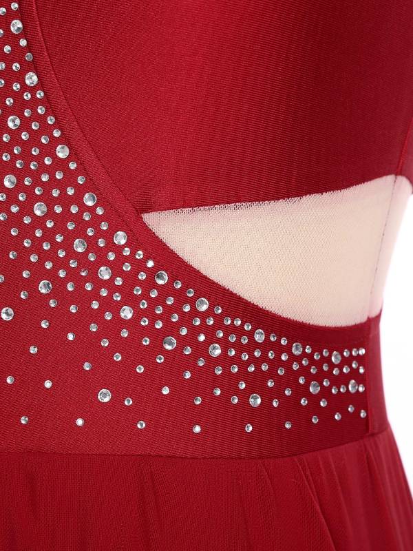 Women One Shoulder Sleeveless High-Low Flowy Mesh Lyrical Dance Dress thumb