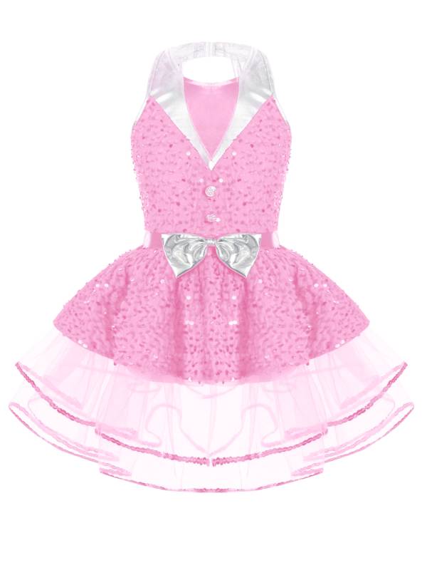 Kids Girls Sleeveless Backless Sequins Tutu Dress for Party thumb