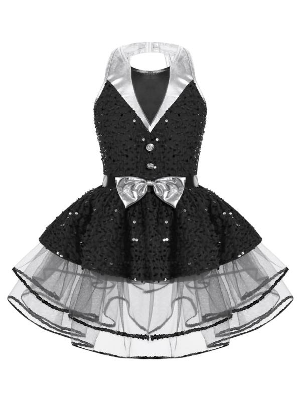 Kids Girls Sleeveless Backless Sequins Tutu Dress for Party thumb