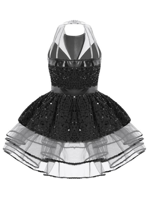 Kids Girls Sleeveless Backless Sequins Tutu Dress for Party thumb