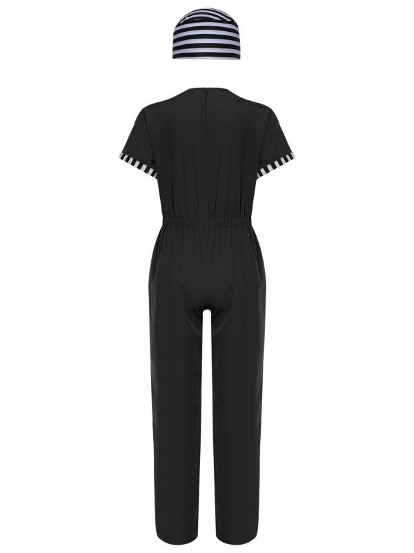 Kids Short Sleeve Back Zipper Prisoner Costume Jumpsuit with Hat thumb