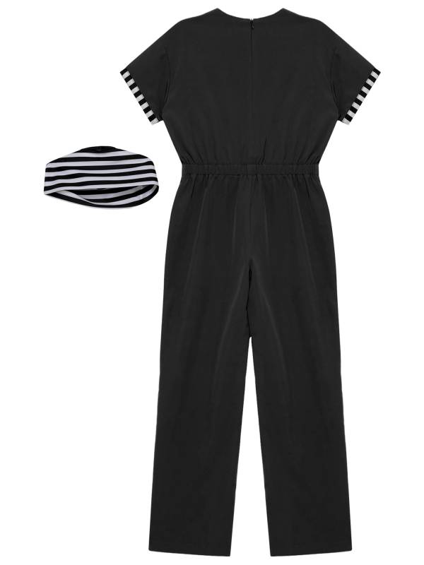 Kids Short Sleeve Back Zipper Prisoner Costume Jumpsuit with Hat thumb