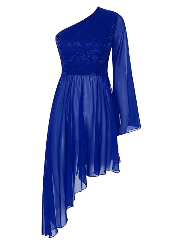 Women 2pcs One Shoulder Asymmetrical Dress and Wide-Leg Pants Dance Set thumb