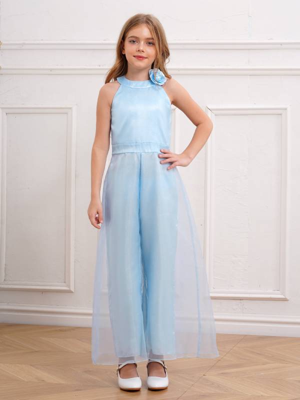 Kids Girls Halter Neck Sleeveless Two-layer Jumpsuit for Birthday thumb