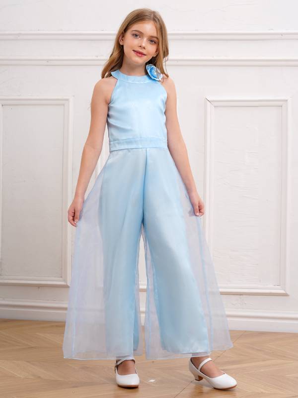 Kids Girls Halter Neck Sleeveless Two-layer Jumpsuit for Birthday thumb