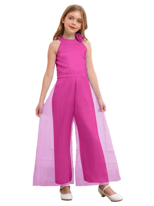 Kids Girls Halter Neck Sleeveless Two-layer Jumpsuit for Birthday thumb