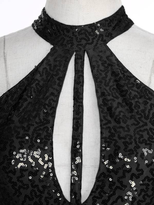 Women Sleeveless Halter Neck Backless Sequins Feather Jazz Dance Leotard thumb