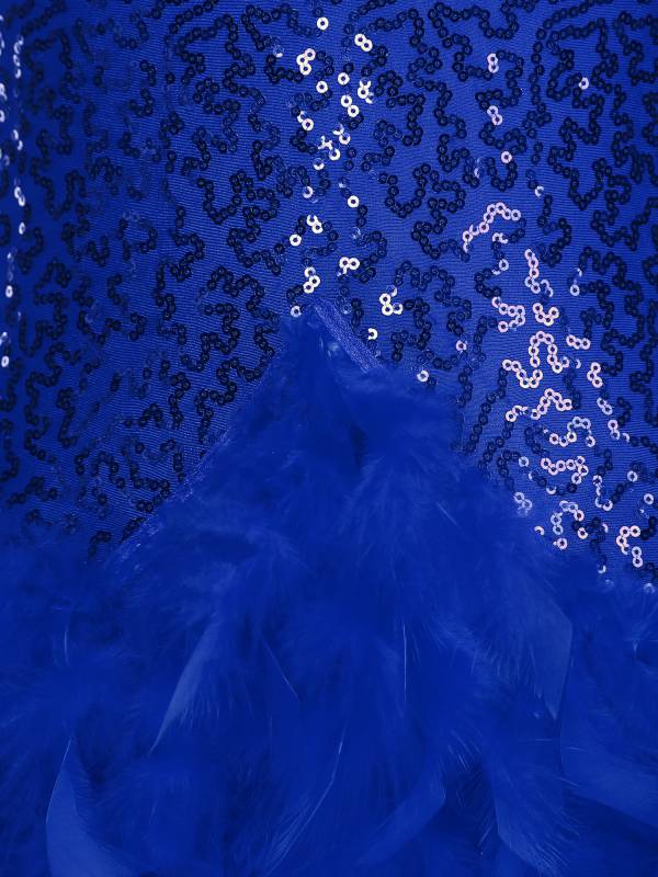 Women Sleeveless Halter Neck Backless Sequins Feather Jazz Dance Leotard thumb