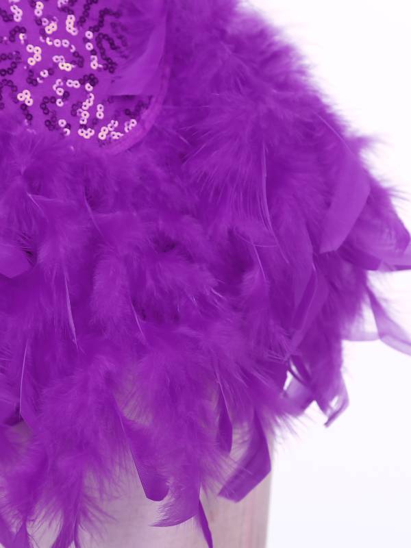 Women Sleeveless Halter Neck Backless Sequins Feather Jazz Dance Leotard thumb