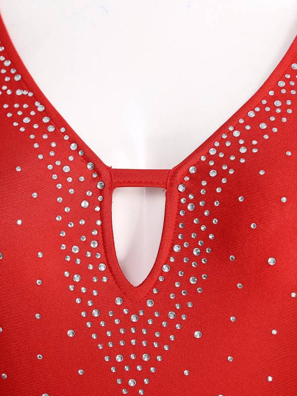 Women V-Neck Long Sleeve Backless Tassels Latin Dance Leotard thumb