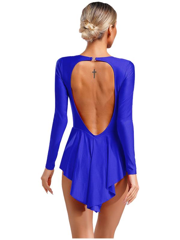 Women V-Neck Long Sleeve Backless Tassels Latin Dance Leotard thumb