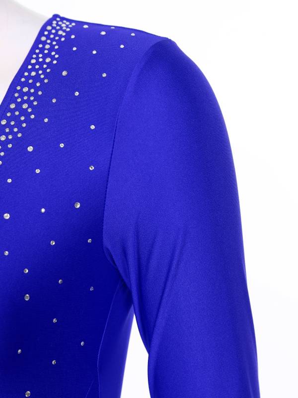Women V-Neck Long Sleeve Backless Tassels Latin Dance Leotard thumb