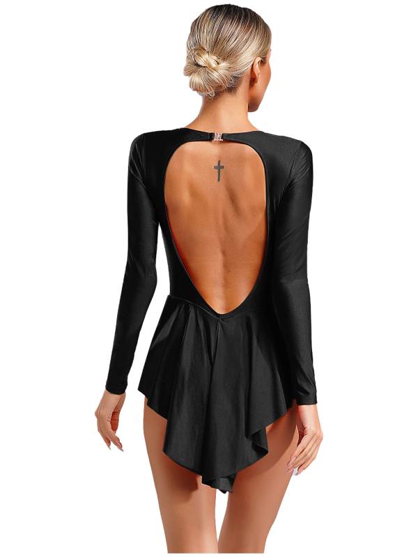 Women V-Neck Long Sleeve Backless Tassels Latin Dance Leotard thumb