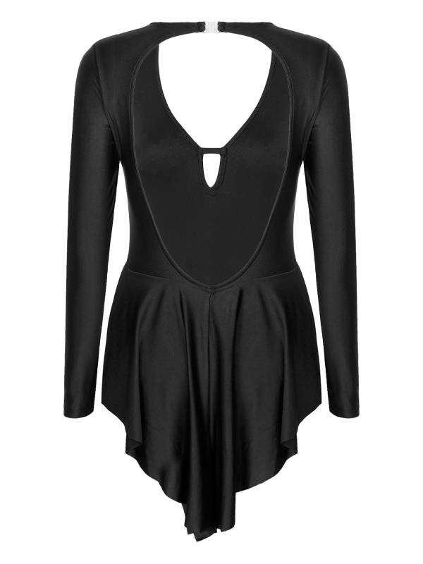 Women V-Neck Long Sleeve Backless Tassels Latin Dance Leotard thumb