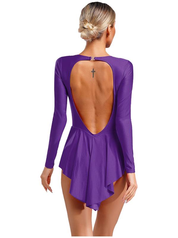 Women V-Neck Long Sleeve Backless Tassels Latin Dance Leotard thumb