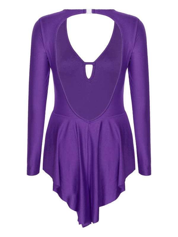 Women V-Neck Long Sleeve Backless Tassels Latin Dance Leotard thumb