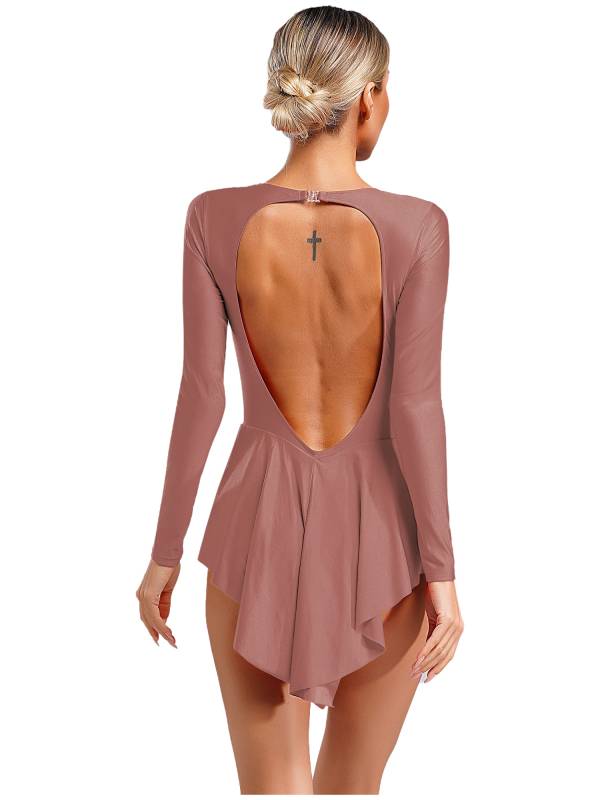 Women V-Neck Long Sleeve Backless Tassels Latin Dance Leotard thumb