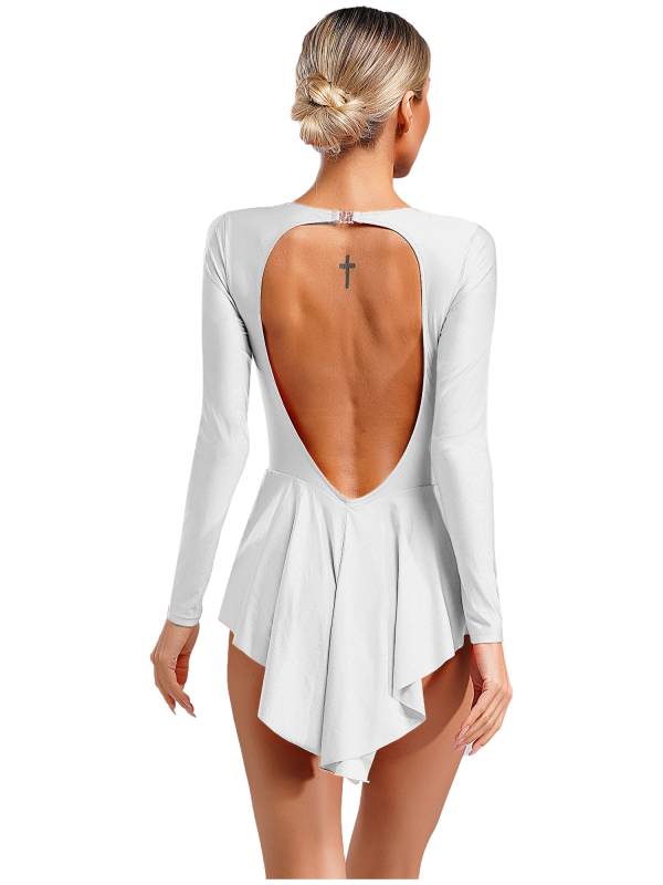Women V-Neck Long Sleeve Backless Tassels Latin Dance Leotard thumb