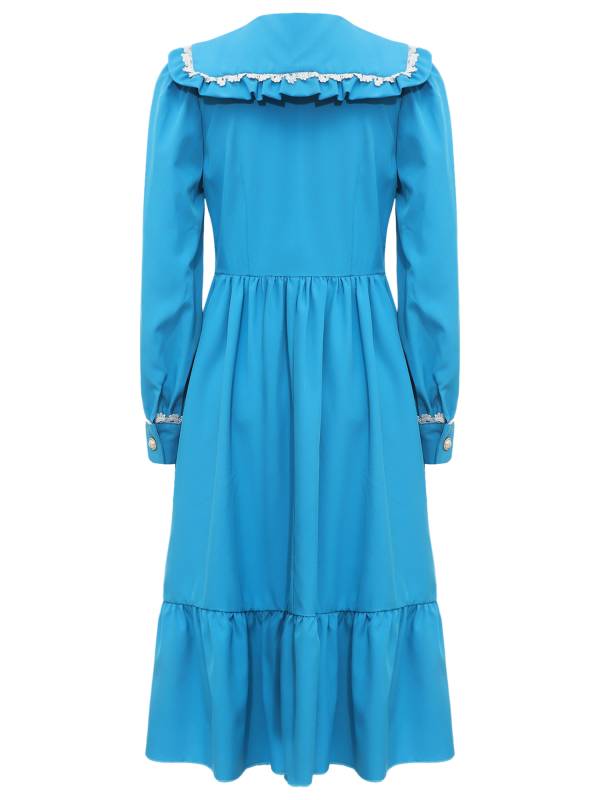 Kids Girls Long Sleeve Lapel Ruffle 18s Victorian Medeival Costume Dress thumb