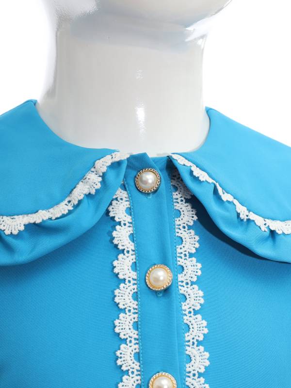 Kids Girls Long Sleeve Lapel Ruffle 18s Victorian Medeival Costume Dress thumb