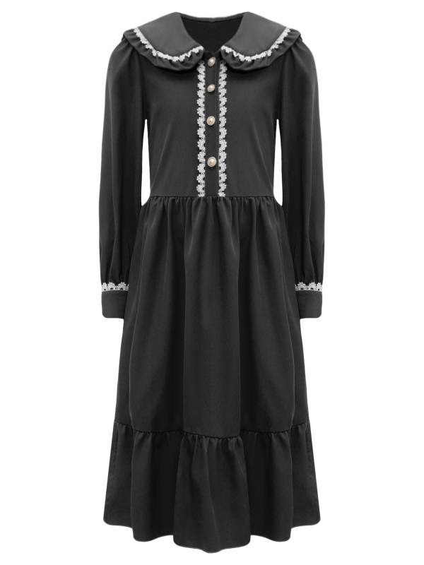 Kids Girls Long Sleeve Lapel Ruffle 18s Victorian Medeival Costume Dress thumb