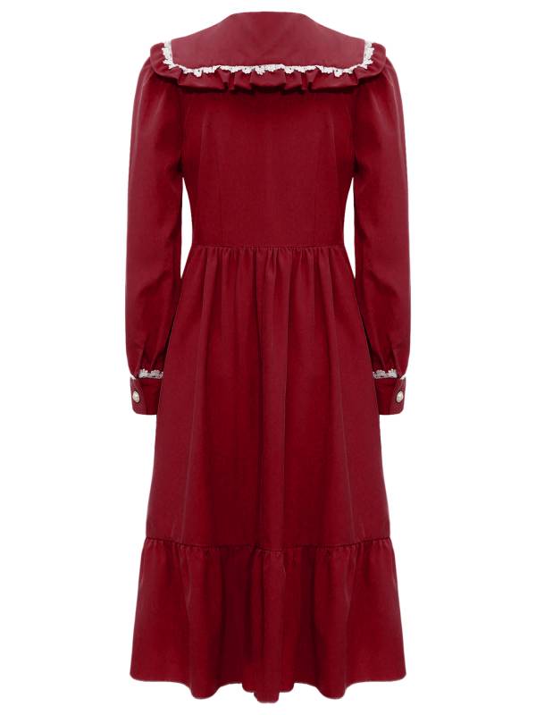 Kids Girls Long Sleeve Lapel Ruffle 18s Victorian Medeival Costume Dress thumb