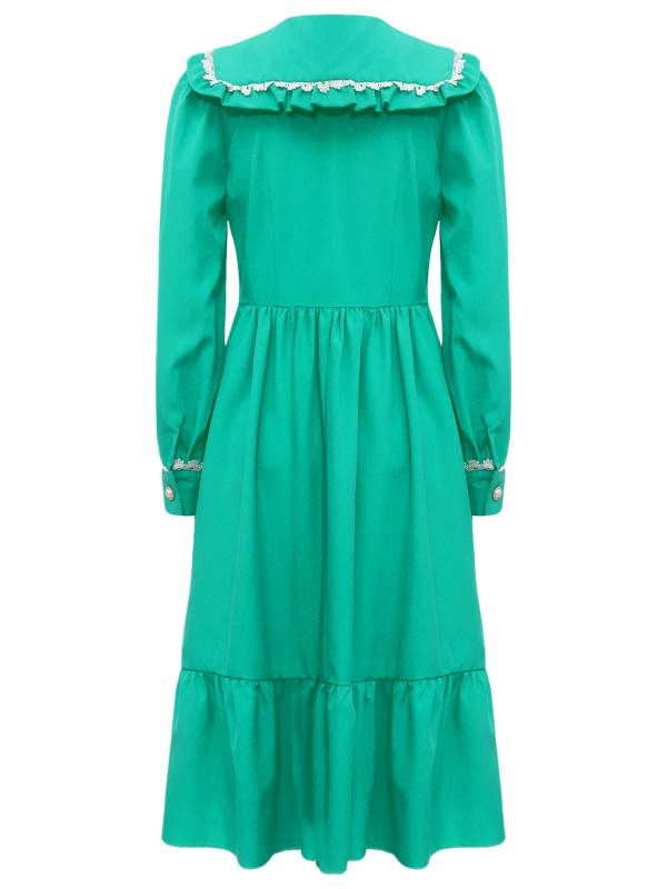 Kids Girls Long Sleeve Lapel Ruffle 18s Victorian Medeival Costume Dress thumb