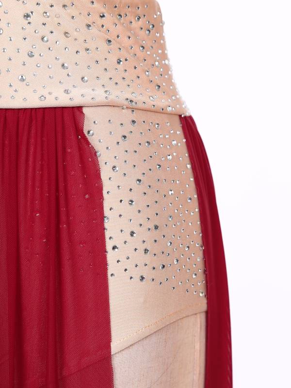Women 2pcs Sleeveless Crop Top and Side Split Mesh Skirt Lyrical Dance Set thumb
