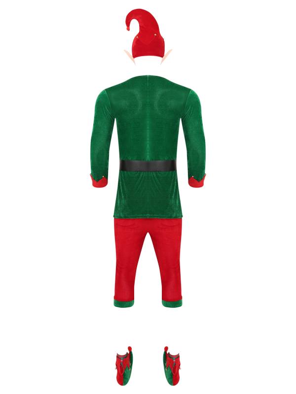 Men 7pcs Long Sleeve Top and Pants with Shoes Stockings Christmas Elf Costume thumb