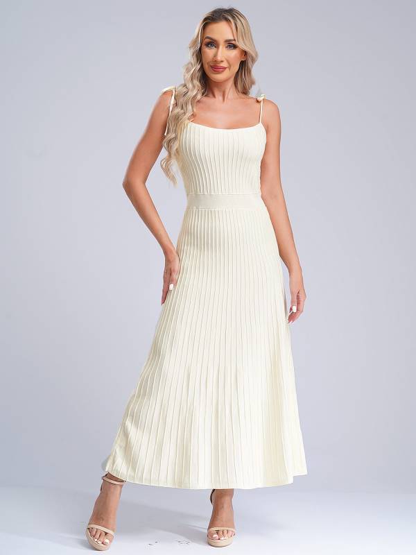 Women Sleeveless Knottable Shoulder Straps Maxi Knitted Dress for Party thumb